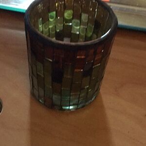Mosaic Glass Candle Holder - Green and Brown